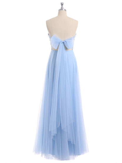 Sweetheart Strapless Neck Tulle Dresses with Bow-Sky Blue