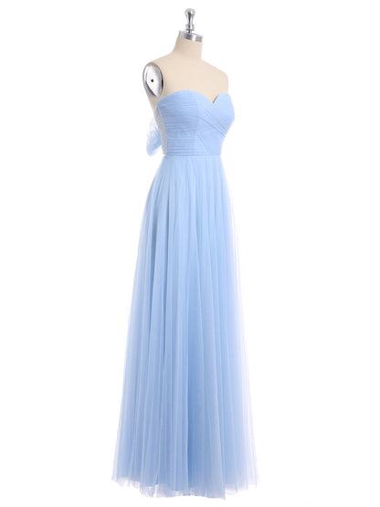Sweetheart Strapless Neck Tulle Dresses with Bow-Sky Blue