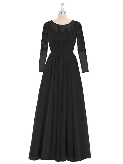 Tulle with Appliqued Long Sleeves Dress-Black Plus Size