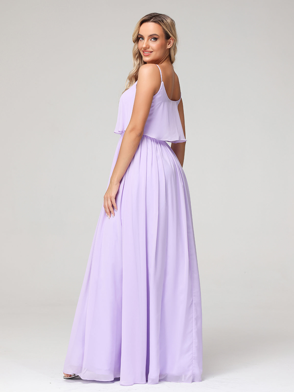 Spaghetti Strap Scoop Neck Layered Bodice Dress-Lilac