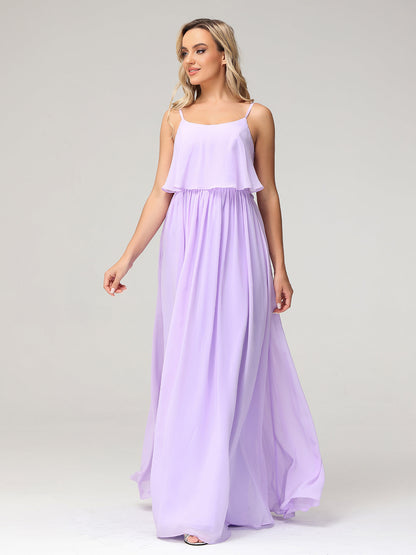Spaghetti Strap Scoop Neck Layered Bodice Dress-Lilac