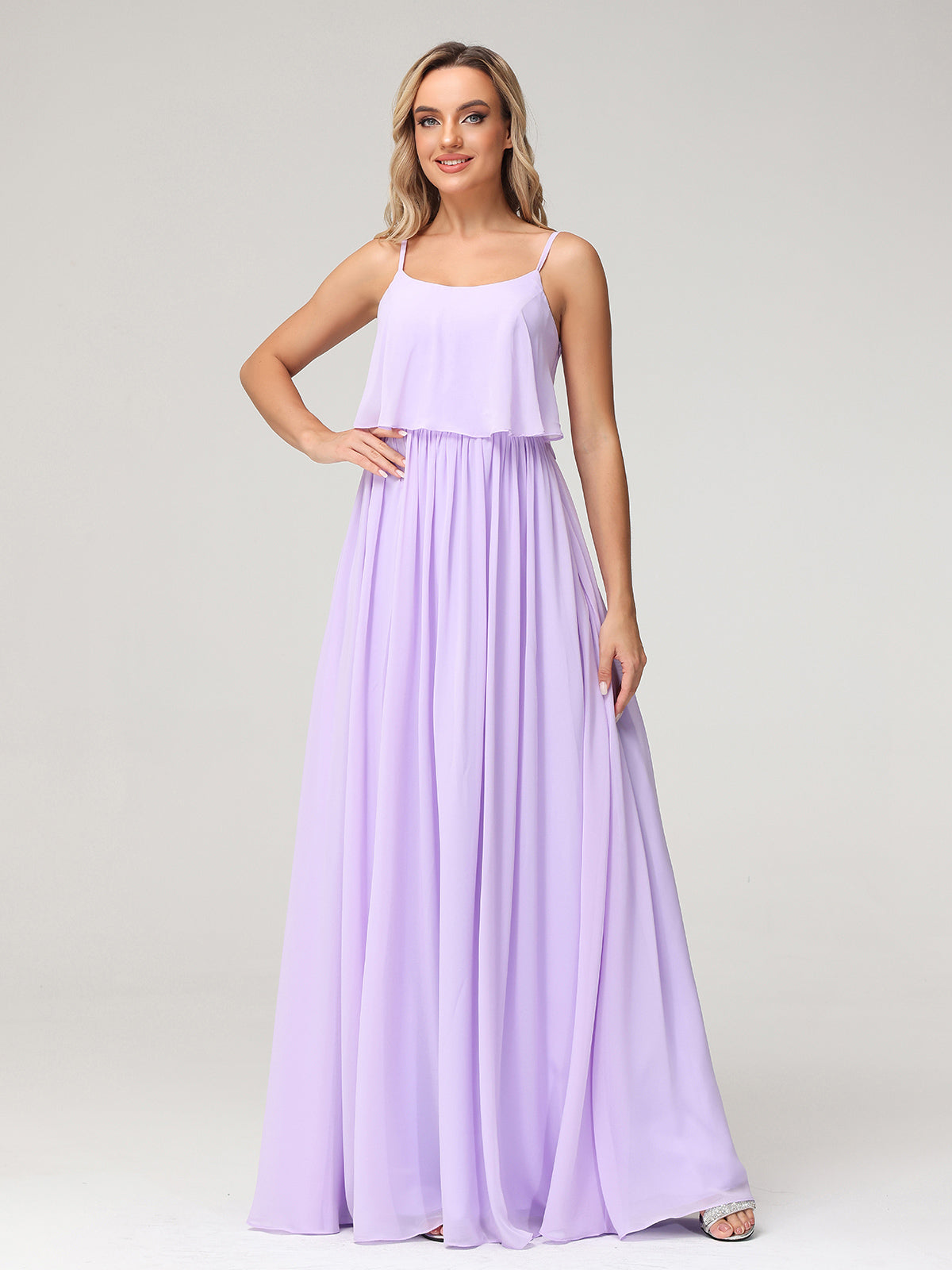 Spaghetti Strap Scoop Neck Layered Bodice Dress-Lilac
