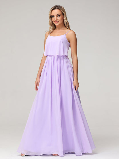 Spaghetti Strap Scoop Neck Layered Bodice Dress-Lilac