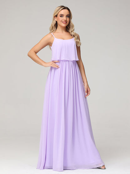 Spaghetti Strap Scoop Neck Layered Bodice Dress-Lilac