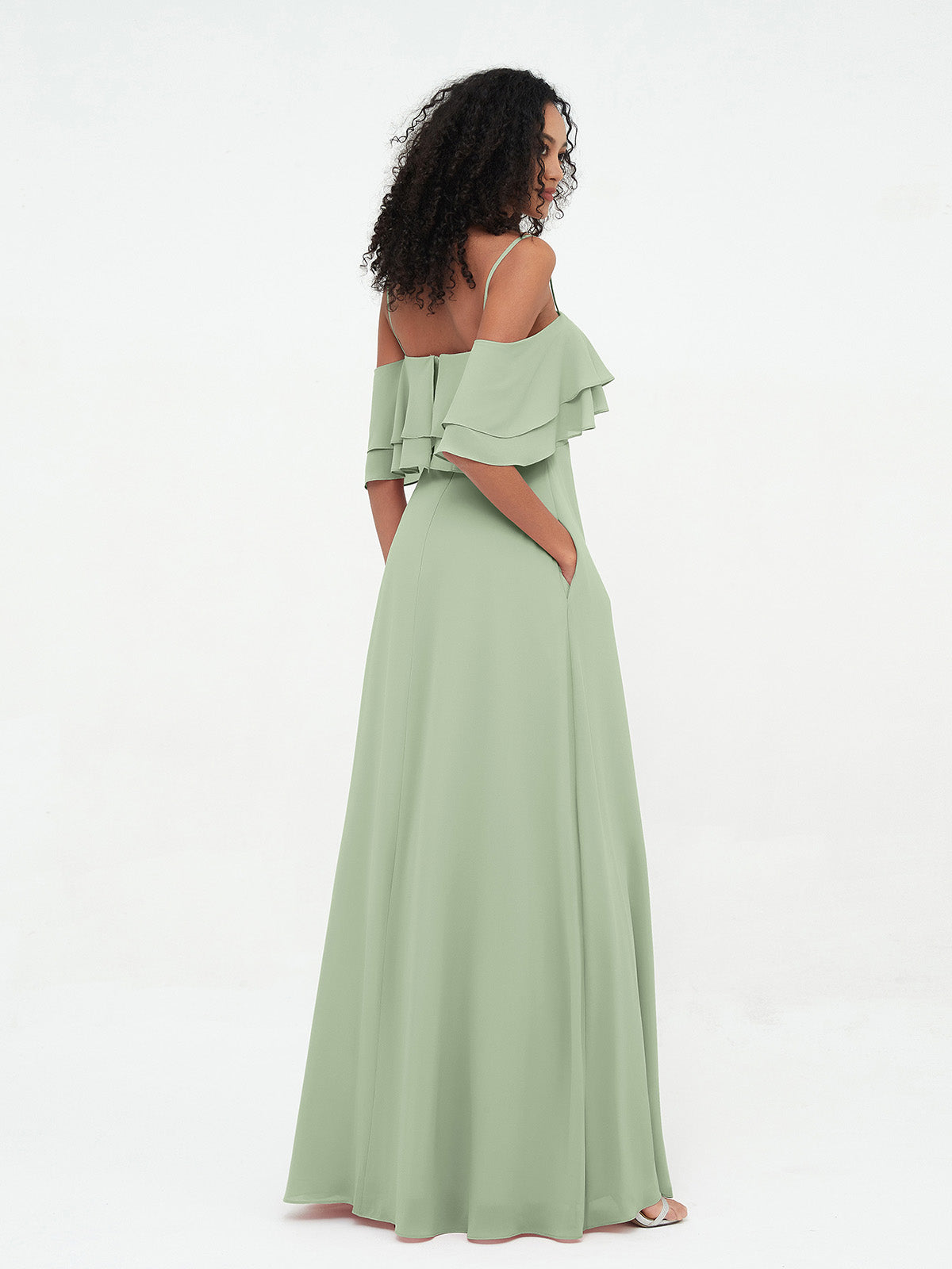 Off-the-Shoulder Spaghetti Straps Max Dresses-Dusty Sage