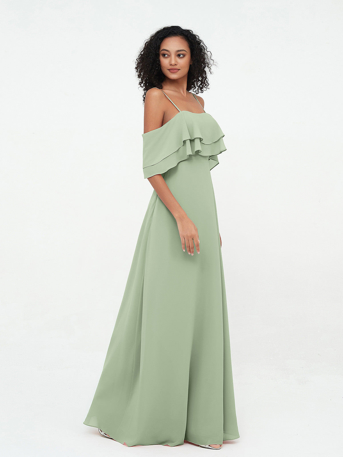 Off-the-Shoulder Spaghetti Straps Max Dresses-Dusty Sage