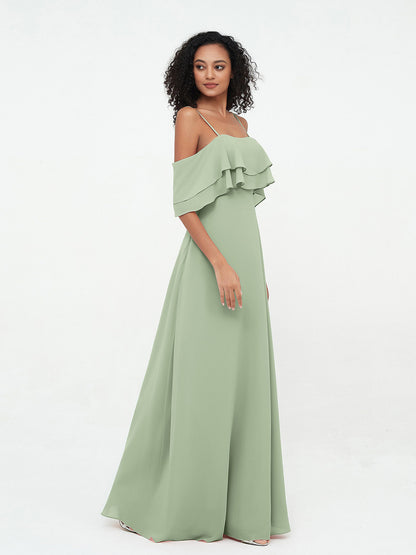 Off-the-Shoulder Spaghetti Straps Max Dresses-Dusty Sage
