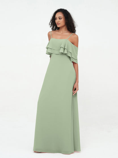 Off-the-Shoulder Spaghetti Straps Max Dresses-Dusty Sage