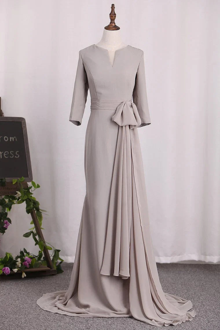 Elegant Mermaid 3/4 Long sleeved Chiffon Bra with Belt Bride Mother Of The Bride Dresses
