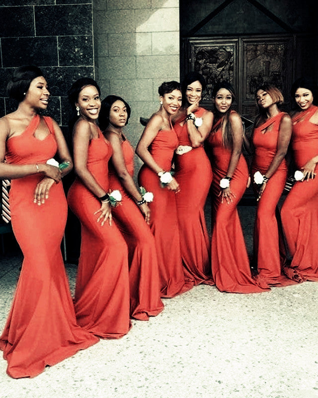 Burnt Orange Bridesmaid Dresses Mermaid One Shoulder