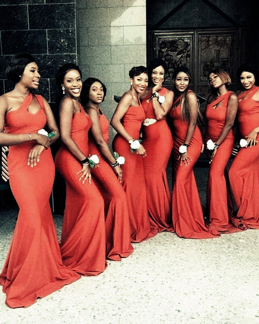 Burnt Orange Bridesmaid Dresses Mermaid One Shoulder
