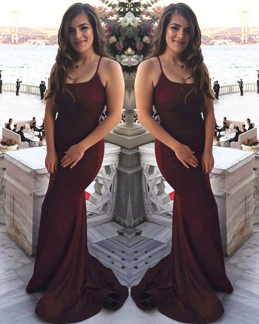 Mermaid Burgundy Sparkly Prom Dress Lace Up Back