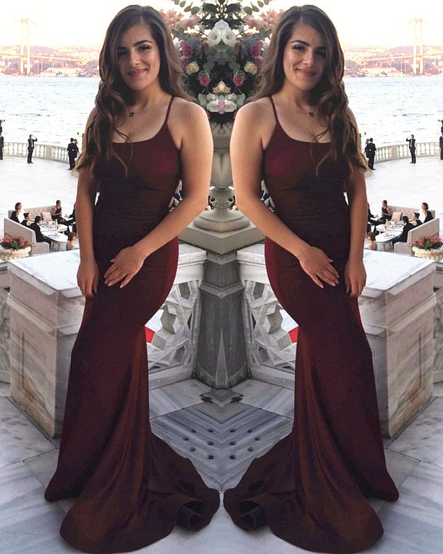 Mermaid Burgundy Sparkly Prom Dress Lace Up Back