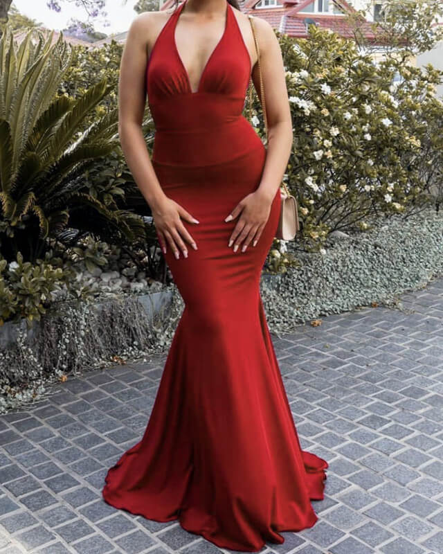 Mermaid Burnt Orange Halter Bridesmaid Dresses