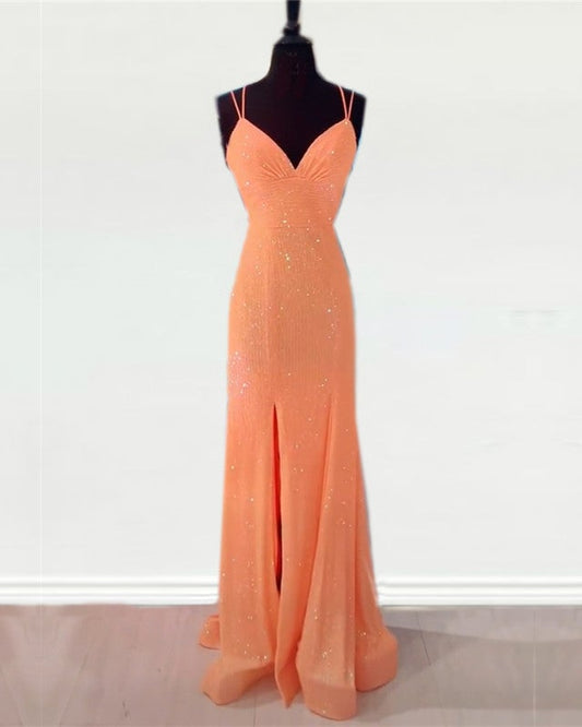 Mermaid Corset Sequin Dresses V Neck Split
