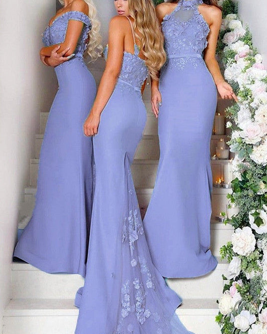Mermaid 3d Flowers Embroidery Bridesmaid Dress