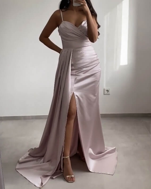 Mermaid Dusty Rose Split Satin Dress