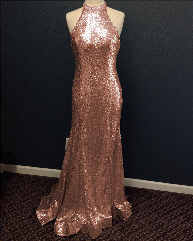 Mermaid Halter Rose Gold Prom Dress