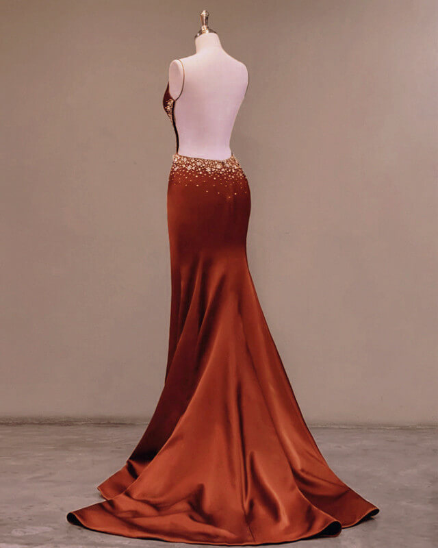 Mermaid High Slit Spaghetti Strap Satin Dress