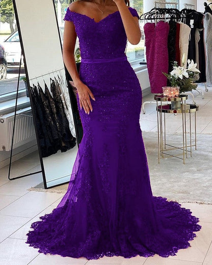 Mermaid Lace Off The Shoulder Prom Evening Dresses