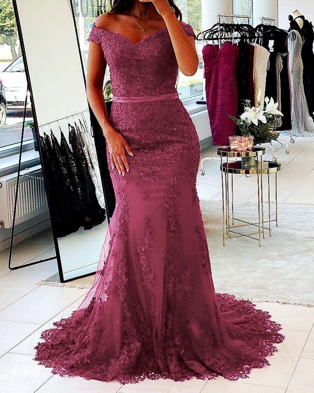 Mermaid Lace Off The Shoulder Prom Evening Dresses