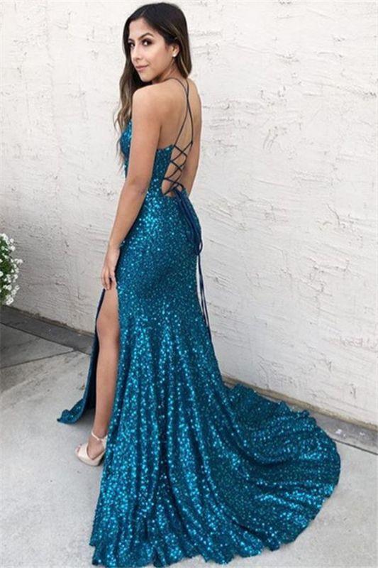 Aimishang Evening Dresses Mermaid Long Sequin Backless Beads Prom Dresses With Side-Slit