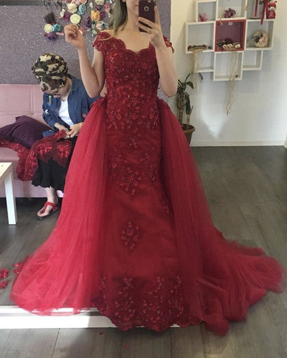 Mermaid Off Shoulder Evening Dress Lace Embroidery