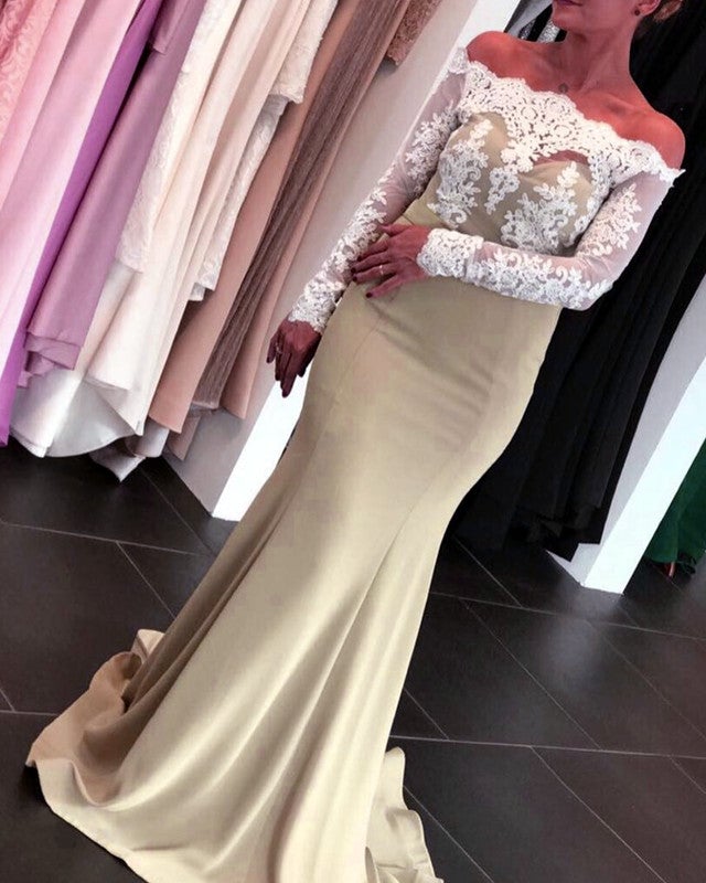 Mermaid Off The Shoulder Bridesmaid Dresses Lace Long Sleeves