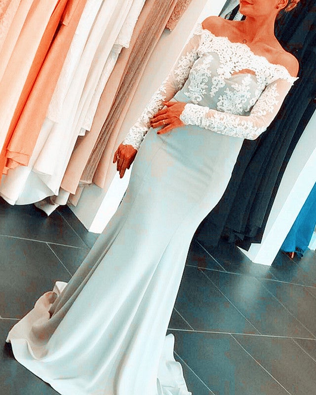Mermaid Off The Shoulder Bridesmaid Dresses Lace Long Sleeves