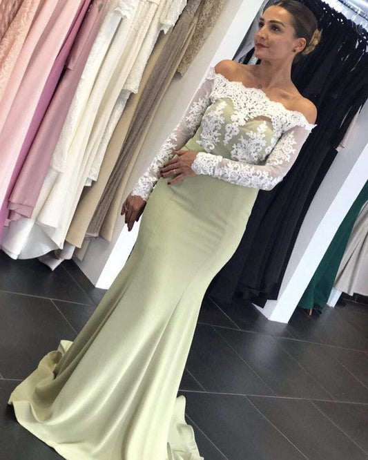 Mermaid Off The Shoulder Bridesmaid Dresses Lace Long Sleeves