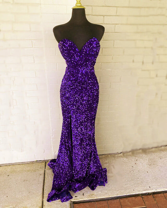 Mermaid Strapless Split Sequin Dress