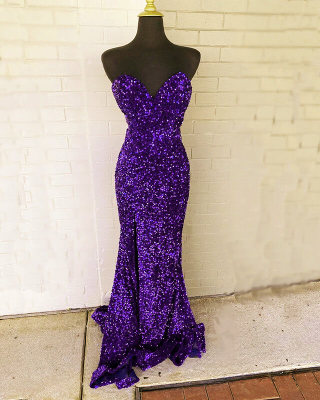 Mermaid Strapless Split Sequin Dress