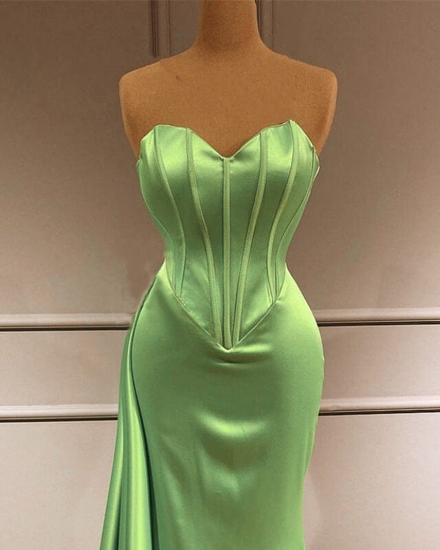 Mermaid Sage Green Corset Satin Prom Dresses