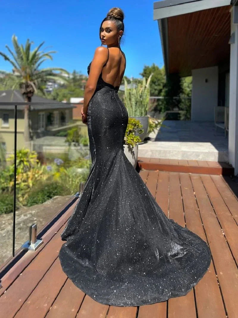 Aimishang Evening Dresses Mermaid Open Back Prom Dresses Polyester Floor Length