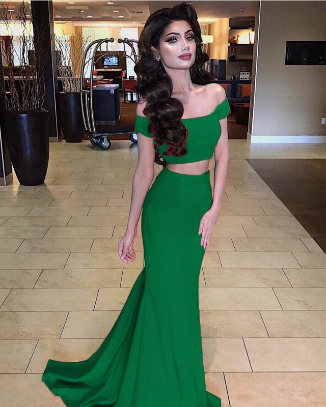 Mermaid Style Two Piece Prom Dresses Off The Shoulder