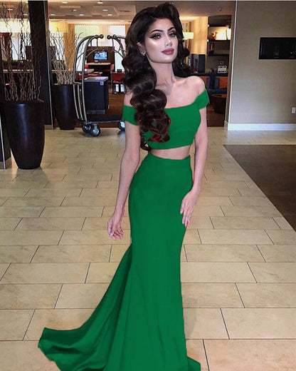Mermaid Style Two Piece Prom Dresses Off The Shoulder