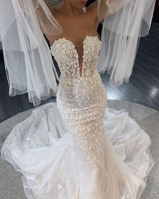 Mermaid Sweetheart Wedding Dress Lace