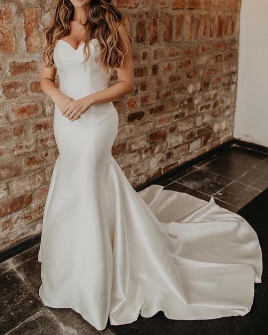 Mermaid Sweetheart Open Back Wedding Dress Satin