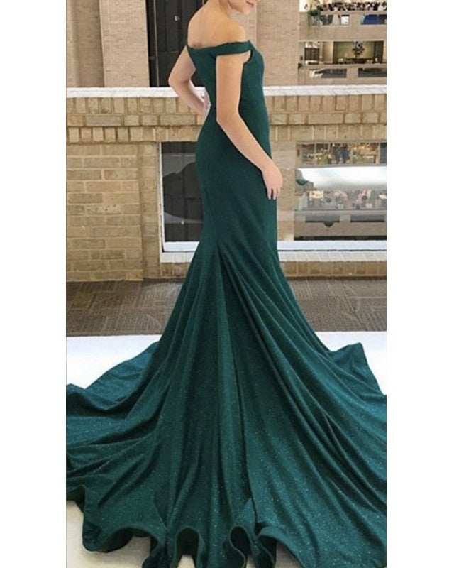 Mermaid V-neck Off Shoulder Ruffles Sequin Prom Dresses