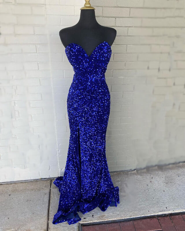 Mermaid Strapless Split Sequin Dress