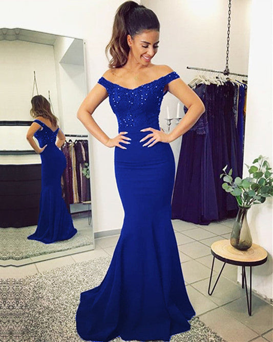 Mermaid V-neck Off Shoulder Bridesmaid Dresses Lace Appliques