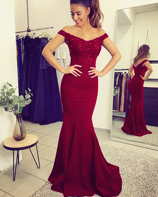 Mermaid V-neck Off Shoulder Bridesmaid Dresses Lace Appliques