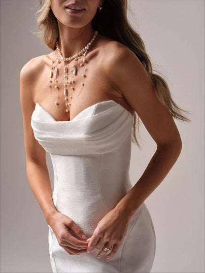 Mermaid off shoulder collar sleeveless strapless backless and floor length wedding dress