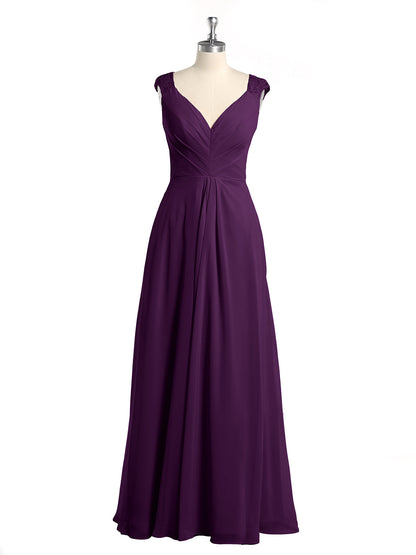 Lace Straps V-neck Chiffon Dresses with Pockets-Grape