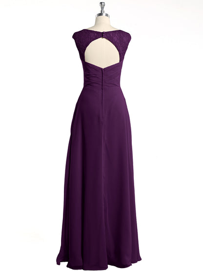 Lace Straps V-neck Chiffon Dresses with Pockets-Grape