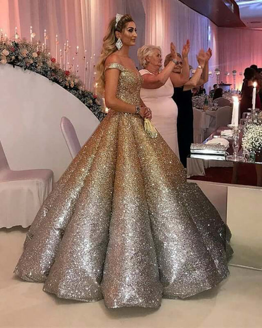 Mexican Quinceanera Dresses Ombre Sequin Ball Gown Off Shoulder