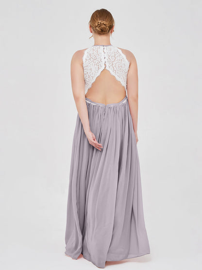 Halter Maxi Dress with Ivory Lace Bodice-Dusk Plus Size
