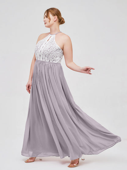 Halter Maxi Dress with Ivory Lace Bodice-Dusk Plus Size