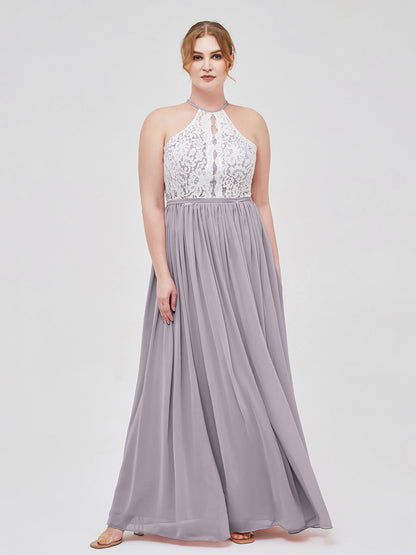Halter Maxi Dress with Ivory Lace Bodice-Dusk Plus Size