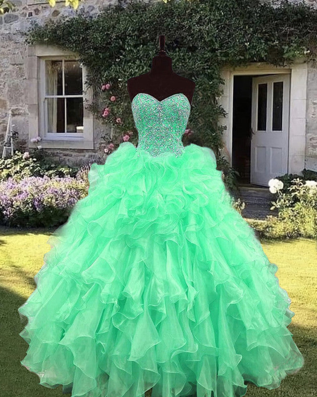Ball Gowns Quinceanera Dresses Ruffles Skirt With Beading Sweetheart